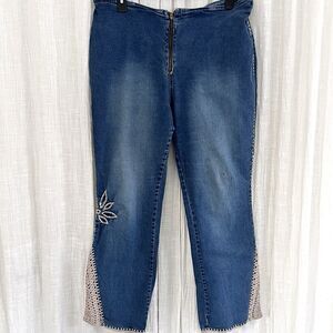 Sunshine Apparel Boho Floral Embroidered Flare Leg Hippie Jeans - Plus 22/24W